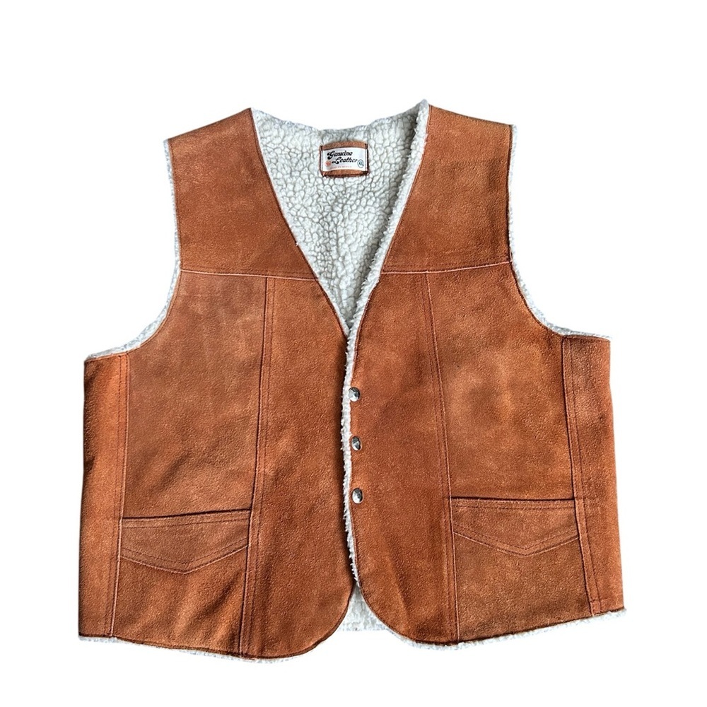 Vintage Genuine Leather Made in Mexico Sherpa lined Cowboy Vest XL